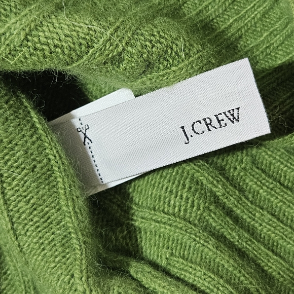 J Crew Vintage Green Angora Cashmere Wool Rayon Turtleneck Cable Knit Sweater L - Picture 9 of 10